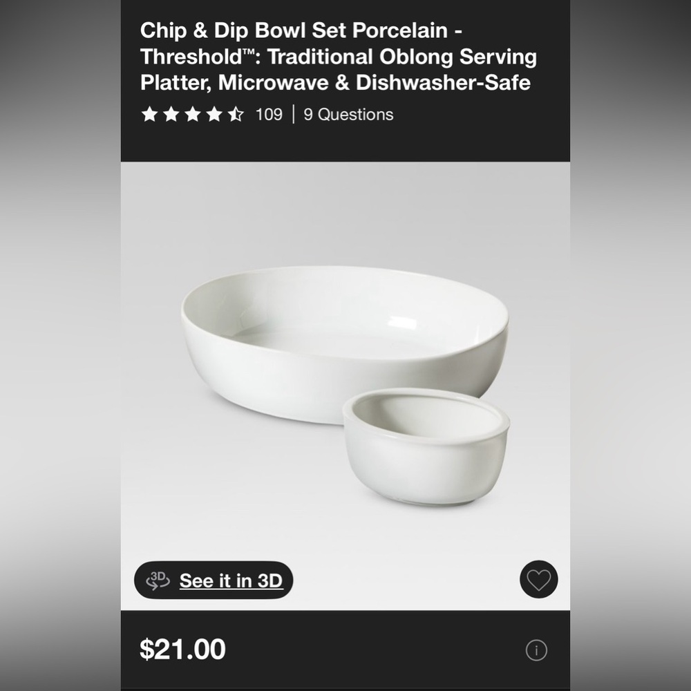 Target Threshold White Porcelain Chip and Dip Serving Bowl Set